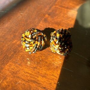 Tiger eye color beads clip earrings